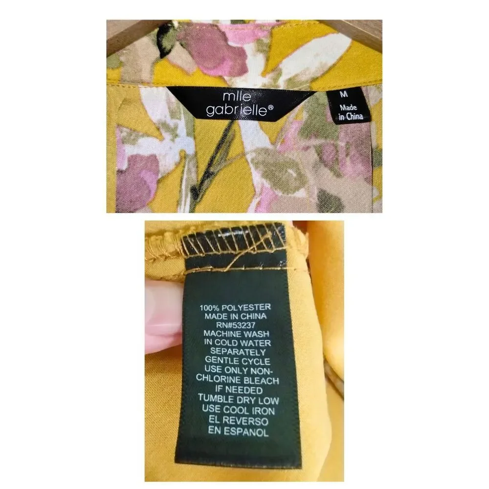 Women's Mlle Gabrielle Golden Floral High-Low Buttondown Sleeveless Dress (Med) - Picture 6 of 6